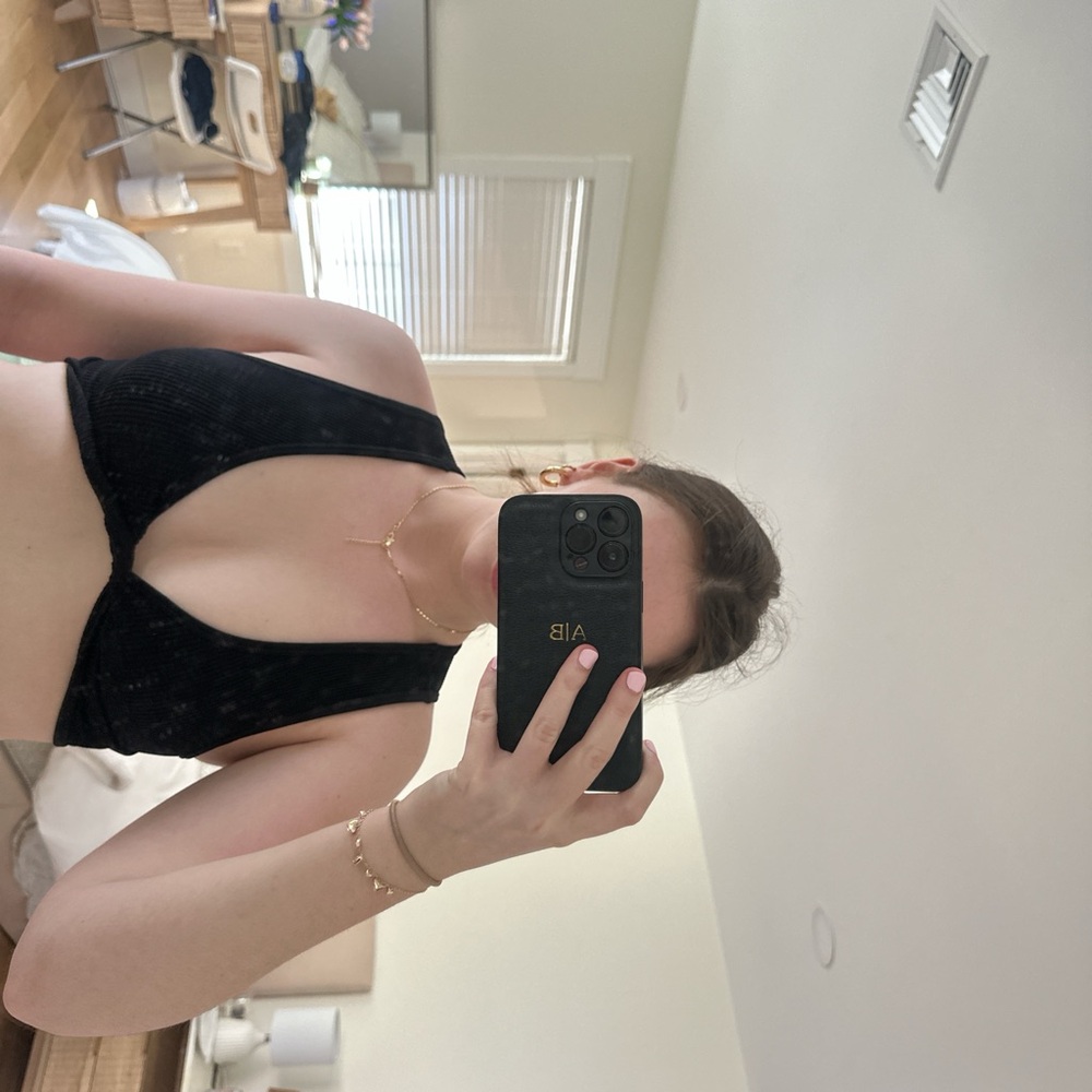 Black Textured Tie Top